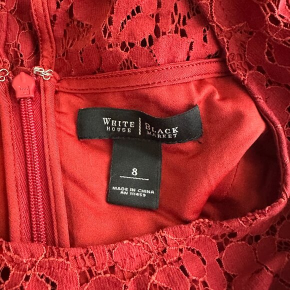 2/$30 White House Black Market Lace Fit and Flare Dress No Belt Red 8 #A0034 - Picture 7 of 10